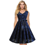 Women Evening Gown Sexy Sleeveless Swing Lace Dress