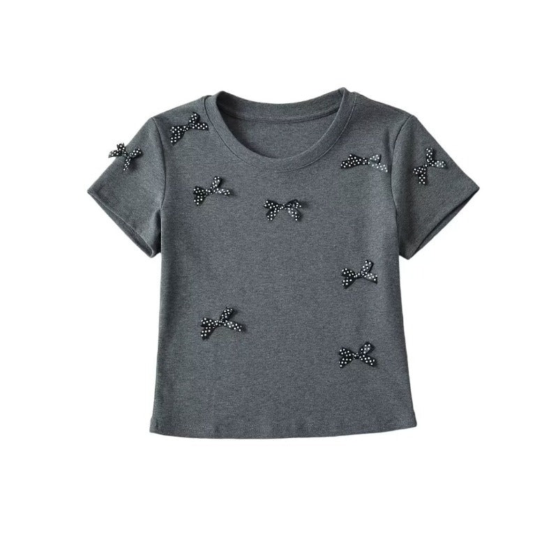 Women Tops Summer Bow Short Sleeve T-shirt