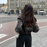 Women Leather Jacket Autumn Leisure Imitation Leather Flight Jacket PU Leather Coat