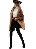 Women Trench Coat Cardigan Women's Clothes Double-Sided Velvet Casual Long Buckle-Free Solid Color Loose Lapels Coat