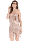 Women Evening Gown Sexy Tassel Embroidered Sequins Mini Short Dress
