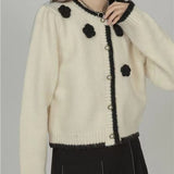 Women Knitted Cardigan Three-Dimensional Flower Knitted Cardigan Sweater Loose Top