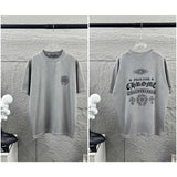 Ch hip-hop t shirts high version ch heavy industry printing horseshoe cross sanskrit letter short-sleeved t-shirt men's t