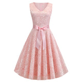 Women Evening Gown Sexy Sleeveless Swing Lace Dress