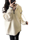Women Knitted Pullover Loose Hooded Half Zipper Knitwear Autumn and Winter Sweater