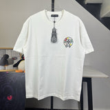 Ch hip-hop t shirts ch american correct version colorful horseshoe cross sanskrit embroider short-sleeved distressed round neck t-shirt