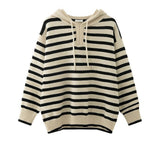 Women Knitted Pullover Autumn and Winter Simplicity Striped Hooded Sweater