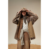 Unisex Jacket Washed Denim Jacket Lapel Loose Overalls