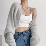 Women Sweater Knitwear Sexy Short Navel Knitted Top High Waist Loose Plush Cardigan Coat