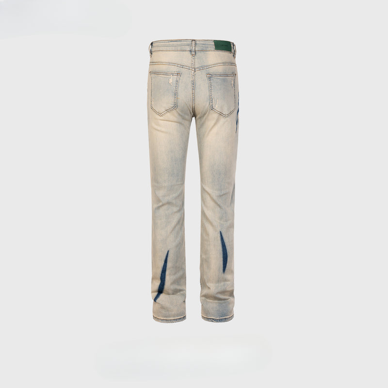MIJKO Men Vintage Pants MIJKO men's clothing women's color matching trousers trendy slim fit hole wash water old
