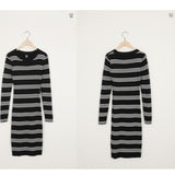 Women Maxi Dress Autumn and Winter Striped Sheath Long Sleeve Knitted Dress