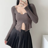 Women Sweater Knitwear V-neck Thin Bottoming Shirt Fall Sexy Long Sleeve T-shirt