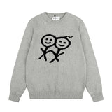 Urban korean stickman knitting shirt wool sweatertops round neck couple casualpulloverloose