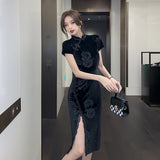 Women Maxi Dress Autumn Lace Sheath Cheongsam Dress