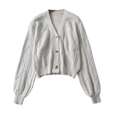 Women Sweater Knitwear Spring Retro Twist V-neck Single Breasted Knitted Cardigan