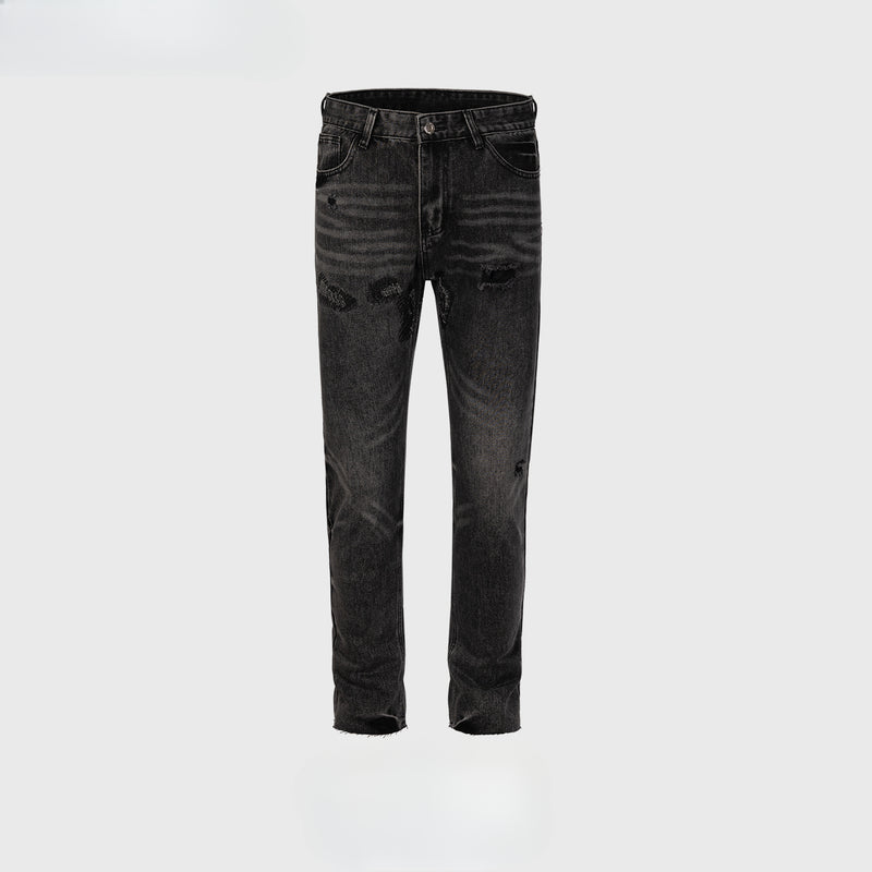 MIJKO Men's Vintage Pants MIJKO Washed Old Trousers Men's and Women's Slim-Fit Trendy Jeans