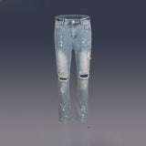 MIJKO Men Vintage Pants MIJKO Straight Ripped Pants Washed Jeans