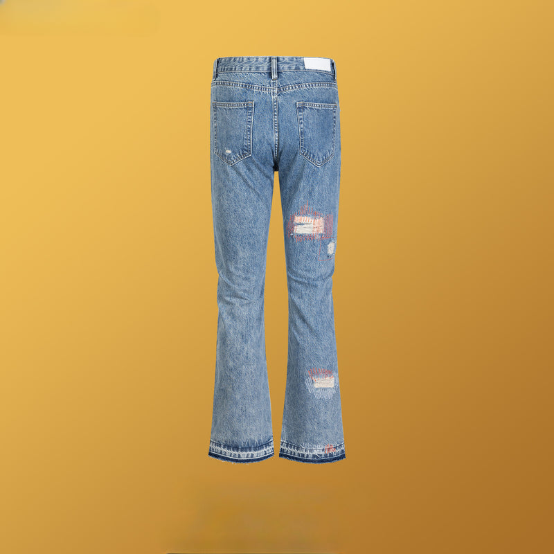 MIJKO Men's Vintage Pants MIJKO Men's Women's Weak Ripped Washed Old Wide-Foot Jeans