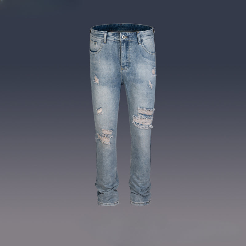 MIJKO Men's Vintage Pants MIJKO washed trousers men's and women's ripped slim-fitting old jeans