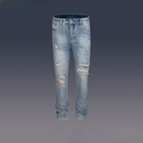MIJKO Men's Vintage Pants MIJKO washed trousers men's and women's ripped slim-fitting old jeans