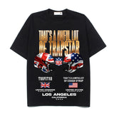 Hip-hop t-shirts: american spring/summer short-sleeve hip-hop casual loose fit rapper helmet print streetwear t-shirt