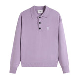 Ami araunriflove polo collar lapel fall and winterknitting shirt wool sweater long sleevesembroider couple