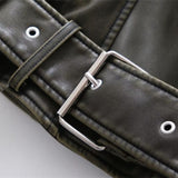 Women Leather Jacket Autumn Lapel Baggy Coat PU Leather Coat