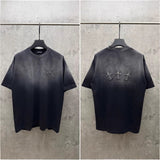 Ch hip-hop t shirts spring and summer ch american style washed patch spray horse embroidery couple short sleeve high street trendy