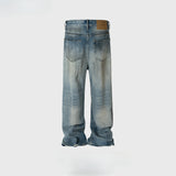 MIJKO Men's Vintage Pants MIJKO Men's High Street Straight Pants Tide Ripped Blue Jeans