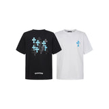Ch hip-hop t shirts ch croo short-sleeved leather cross frayed embroider short-sleeved couple high street