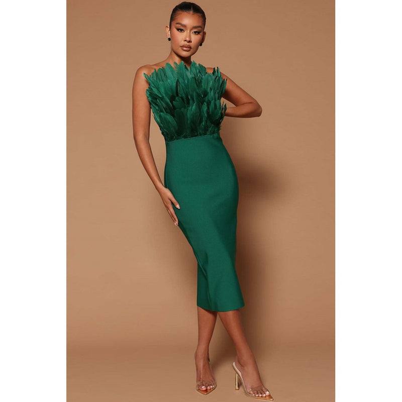 Women Dresses Bandage Dress Feather Backless Slim Fit Banquet Party Dress Skirt (Ont0408)