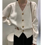 Women Knitted Cardigan Sweater Spring and Autumn V-neck Long Sleeve Top