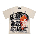 Hip-hop t shirts american flame skull number one high street casualloose washed retro distressed short-sleeved t-shirt tee