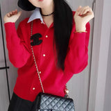 Women Knitted Cardigan Spring Short Loose-Fitting Long Sleeve Sweater Cardigan