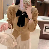 Women Knitted Cardigan round Neck Bowknot