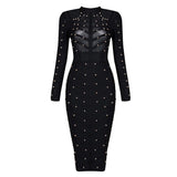 Women Evening Dress Mesh Long Sleeve Dress Bandage One-Piece Dress