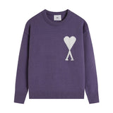 Ami araunrif round neck knitting shirt fall and winter couple long sleeves heart jacquard tops pullover woolen jacket