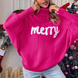 Women Knitted Sweater Christmas Turtleneck Sweater Loose Chic Sweater Top