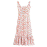 Women Dresses Summer Vintage Small Floral Slim-Fit Suspenders Dress (Xds0414)