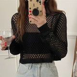 Women Knitwear Summer Retro Sun Protection Hollow-out Sweater Loose Top