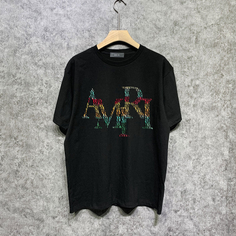 Amiri t shirts rainbow letter printing short sleeve