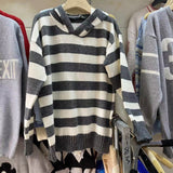 Women Knitwear Autumn and Winter Striped Hooded Sweater Loose Sweater
