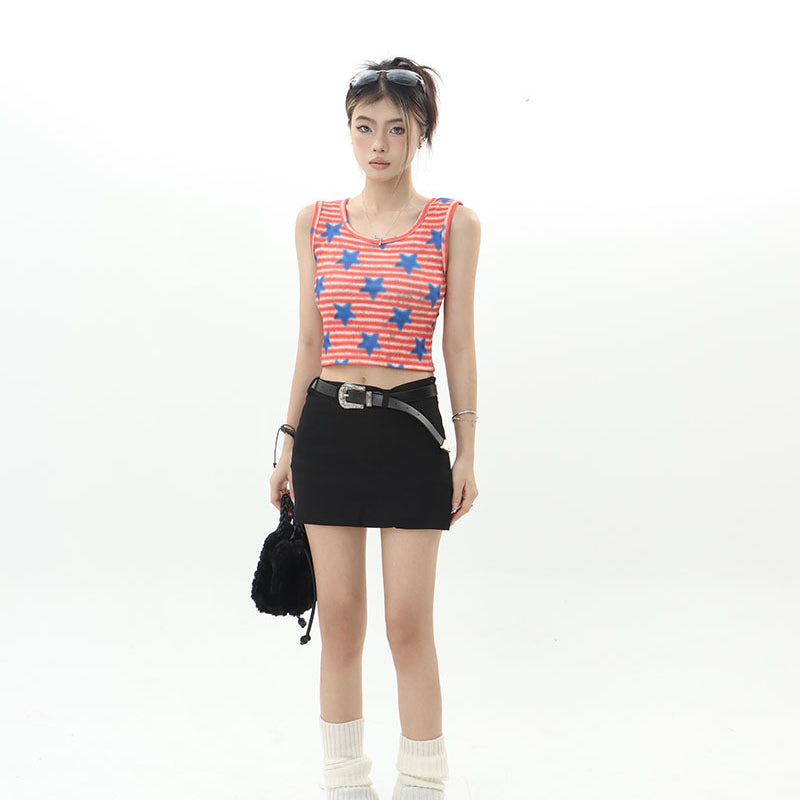 Women Vest Summer Vintage Stripe Sleeveless Vest