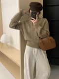 Women Knitted Pullover Autumn and Winter Turtleneck Cable-Knit Pullover Sweater Knitwear