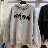 Women Knitwear Autumn and Winter Letter Hooded Sweater Loose Pullover