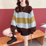 Women Knitwear Autumn and Winter Striped round Neck Sweater Loose Sweater