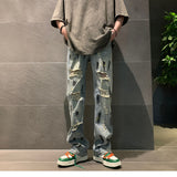 Men Jeans Straight Jeans Summer Ripped Trousers