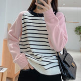 Women Knitwear Autumn and Winter Striped round Neck Sweater Loose Sweater