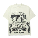 Hip-hop t-shirts: american high street washed & distressed vintage portrait print oversized trendy short sleeve tee