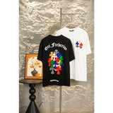 Ch hip-hop t-shirts: ch color dopamine cross towel embroidery short sleeve distressed crew neck tee - high street style